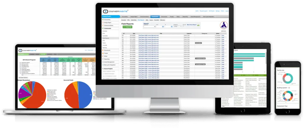 construction management software seen on multiple devices