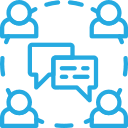 stakeholder communication with people icon in circle talking