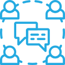 stakeholder communication with people icon in circle talking
