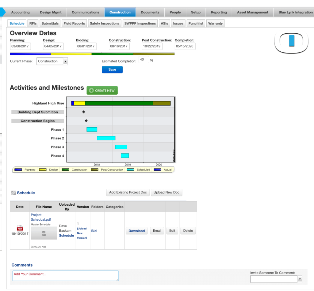 dependency construction schedule
