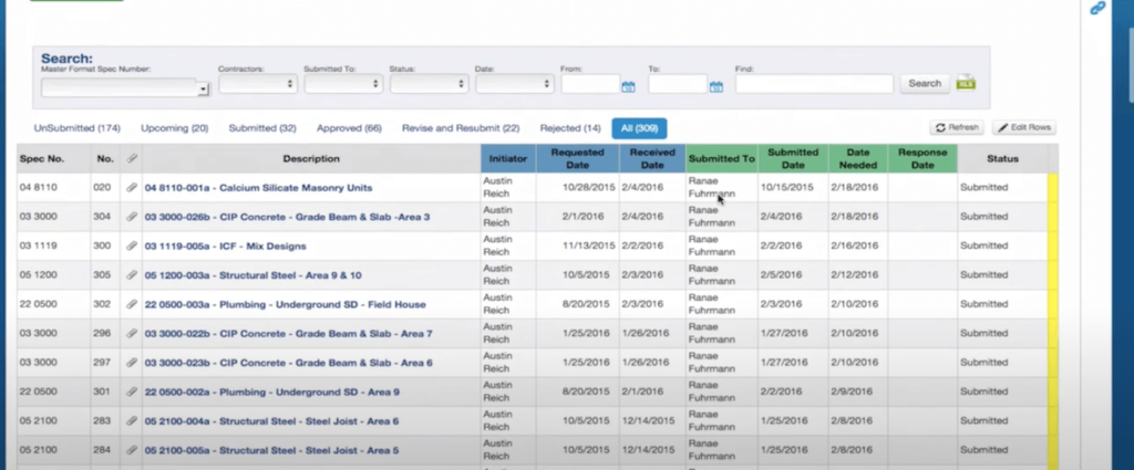 submittals log in Owner Insite