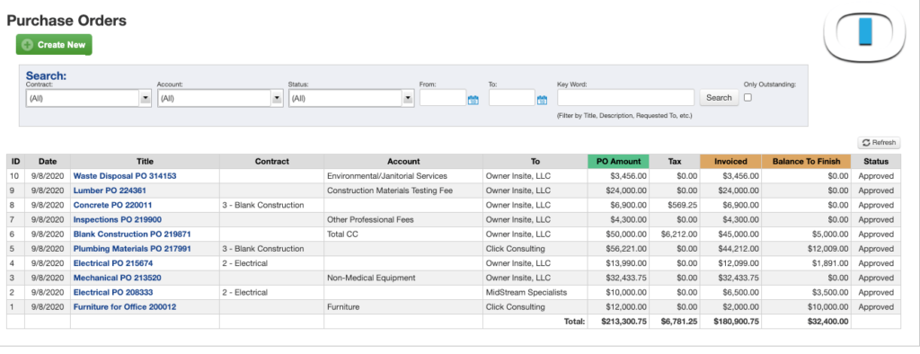 construction purchase orders